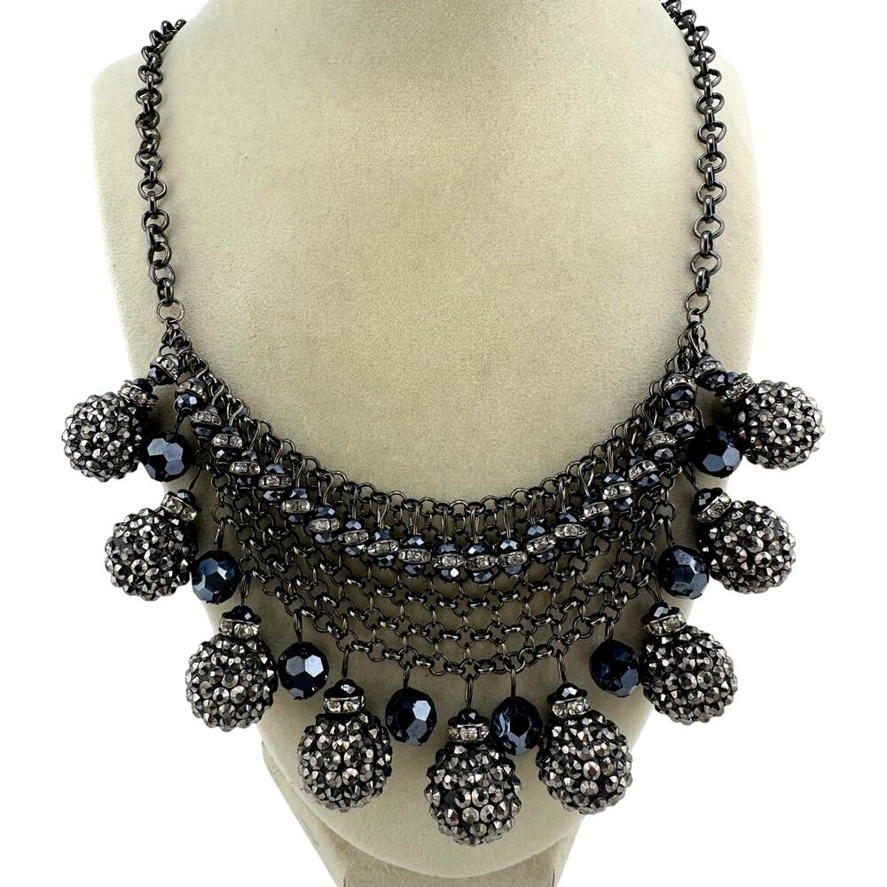 Mocha NWT Maximalist Glam Gunmetal Beaded Chainmail 22" Statement Necklace